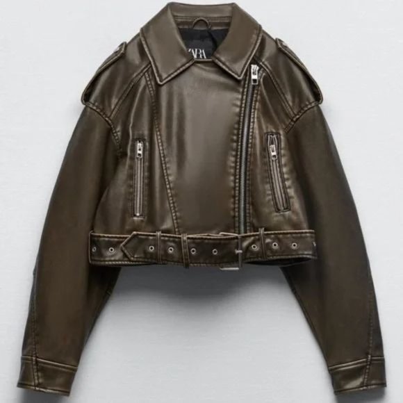 ZARA VIRAL FAUX LEATHER CROP JACKET - Picture 7 of 10